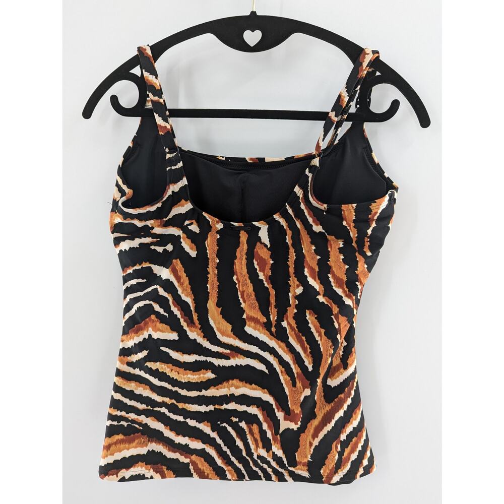 DKNY Black Tiger Print Tankini Swim Top Size Small - Picture 7 of 11